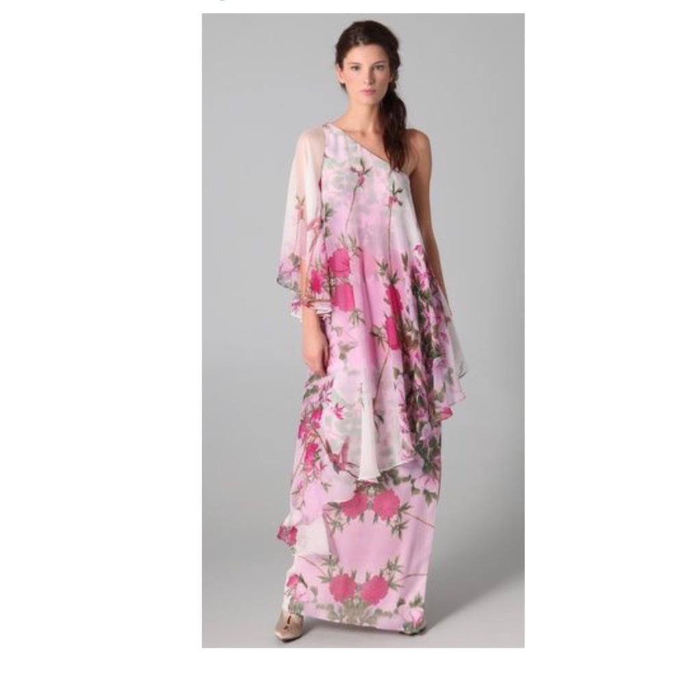 Marchesa Notte floral ruffle chiffon one shoulder dress 🌷